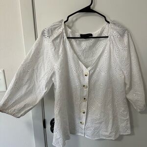 Sanctuary White Eyelet Blouse with Button Detail